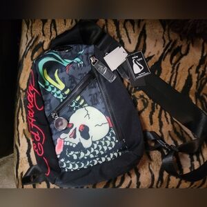 Ed Hardy Black W Skull Sling Bag Backpack Mens Or Womens New W Tag!
